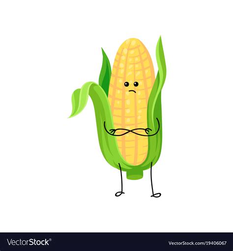 Cute Funny Corncob With Yellow Corns And Green Vector Image