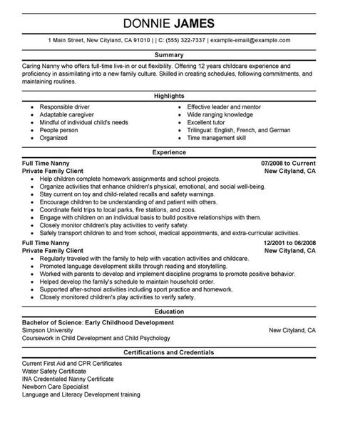 full time nanny resume   professional resume writing