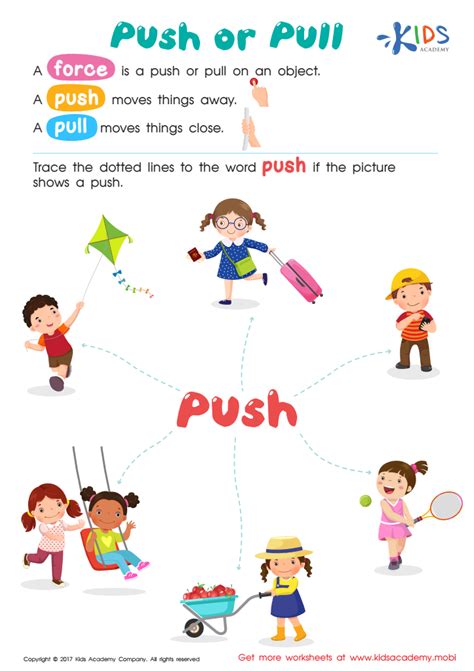 push  pull worksheet  physical science printable  kids