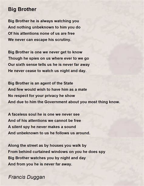 Big Brother Big Brother Poem By Francis Duggan