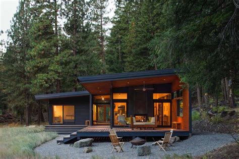 compact woodsy cabin meets mid century modern  methow valley modern mountain cabin modern