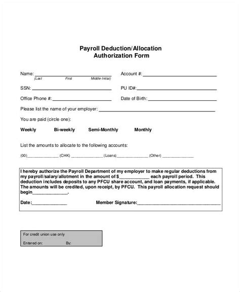 payroll deduction authorization form template charlotte clergy coalition