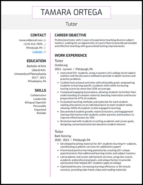 tutoring resume examples