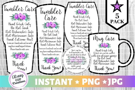 care instruction  printable tumbler care cards printable word