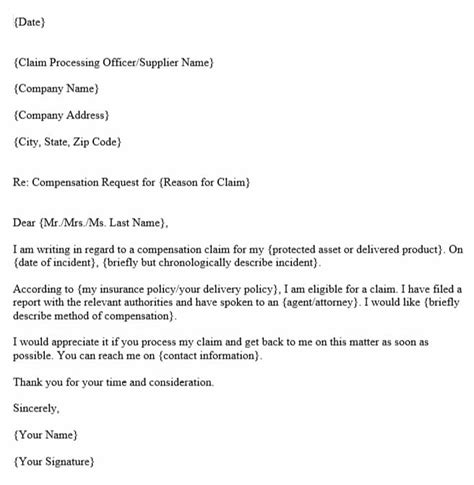 write  compensation claim letter  template