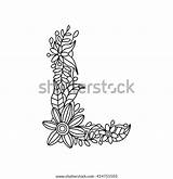 Vector Adults Letter Coloring Book Floral Illustration sketch template