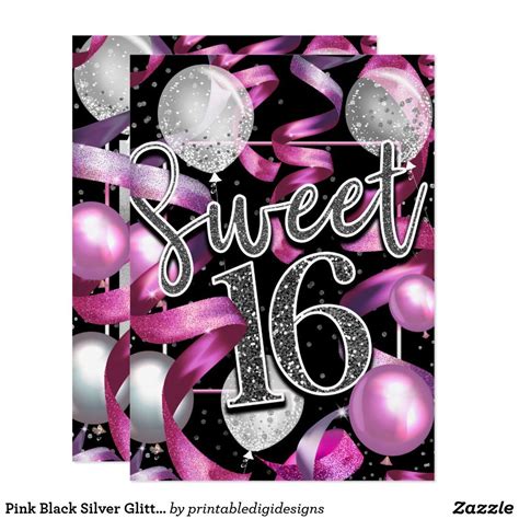pink black silver glitter sweet 16 birthday party