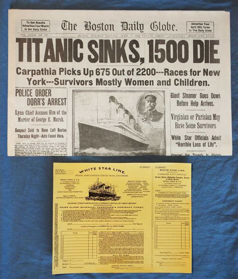 titanic historic newspaper reprint buy      ship sinking boston daily globe