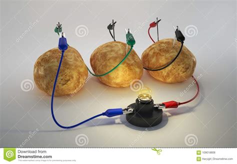 elektriciteit van aardappelbatterij op witte achtergrond stock illustratie illustration