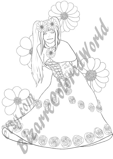 girl  flowers printable coloring page digital art png etsy