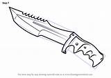 Huntsman Drawingtutorials101 Drawings Knives Outline Hunting Bowie Karambit Bloody Weapon Switchblade sketch template