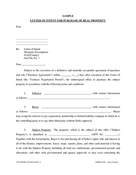 letter  intent real estate purchase  printable documents