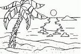 Island Coloring Sunset Seen Since Beach Deserted Coconut Tree sketch template