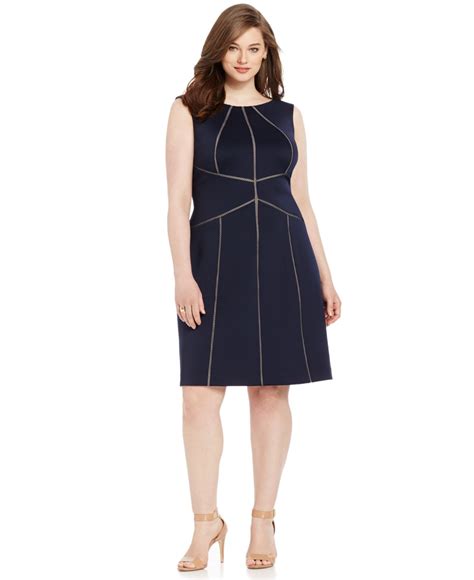 Calvin Klein Plus Size Trimmed Fit And Flare Scuba Dress In Blue Lyst