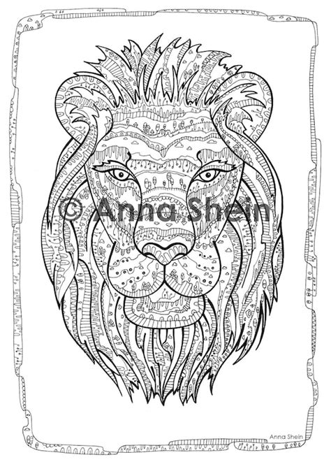 animal coloring lion digital coloring printable coloring etsy