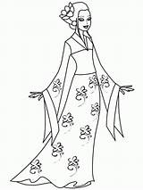 Pages Oriental Coloring Printable Kimono sketch template