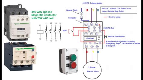 wire contactor  load relayolr   phase motor control dol starter youtube