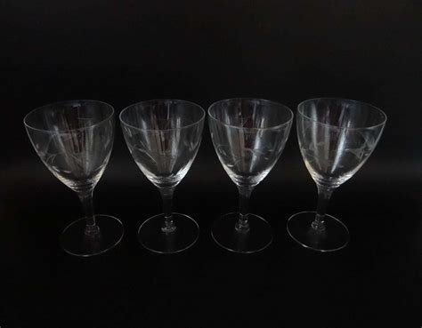 4 gorgeous crystal etched goblets 5 75 tall etched glass wine glass