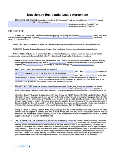 jersey rental lease agreement templates