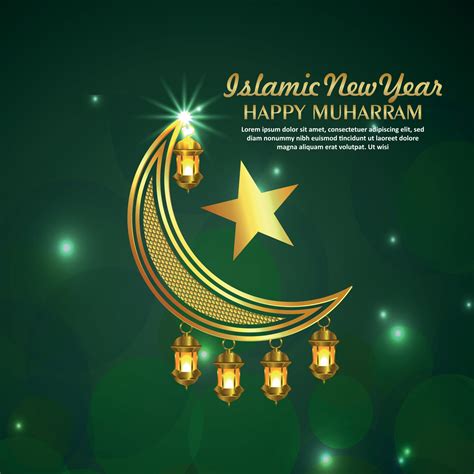 happy muharram celebration greeting card  vector golden moon