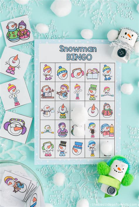 snowman bingo  printable   ideas  kids