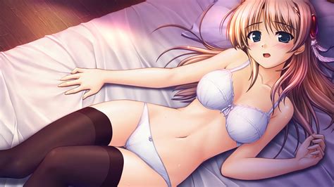 aiyoku no eustia bed bekkankou blush bra brown hair fione silvaria game cg panties thighhighs