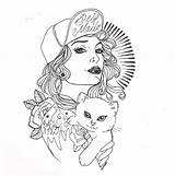 Tattoo Girl Drawing Sketches Girls Tattoos Tattooed Designs Pinup Wallpaper Coloring Simple Drawings Pages Cool Cat Female Illustrations Illustration sketch template