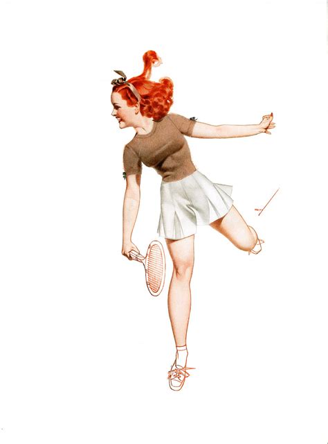 pin up print 1940 redhead tennis girl