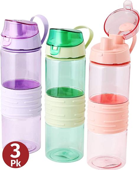 sports water bottle kids reusable leakproof  oz  pack plastic wide mouth large big drink