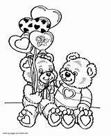 Coloring Pages Valentine Bears Teddy Printable Two Valentines Holidays Heart Balloons sketch template
