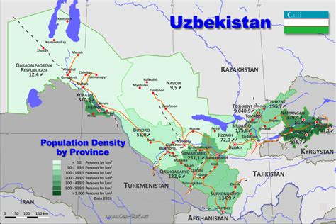 Map Uzbekistan Popultion Density By Administrative Division
