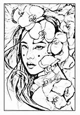 Geisha Coloring Pages Adults Japanese Print Japan Woman Adult Drawing Color Printable Face Book Oriental Theme Getdrawings Magnificient Directly Pure sketch template