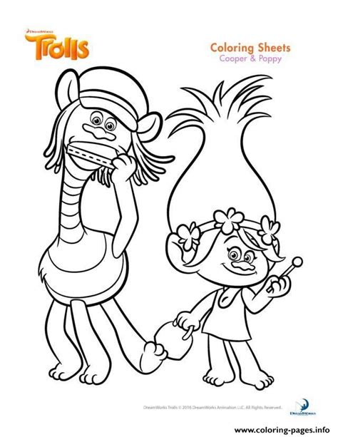 cooper  poppy trolls coloring pages printable