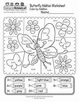 Butterfly Math Printable Worksheet Adding Worksheets Kindergarten Addition Color Kids Pdf Learning Kindergartenworksheets Thank Please sketch template