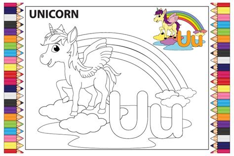 coloring  letter   children  cute unicorn