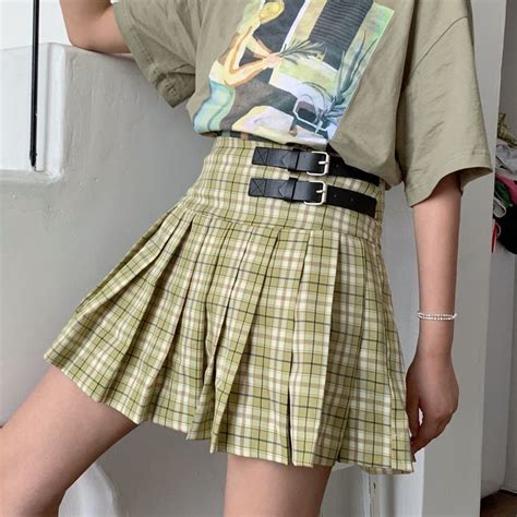 new harajuku green summer skirts preppy style women skirt kawaii high