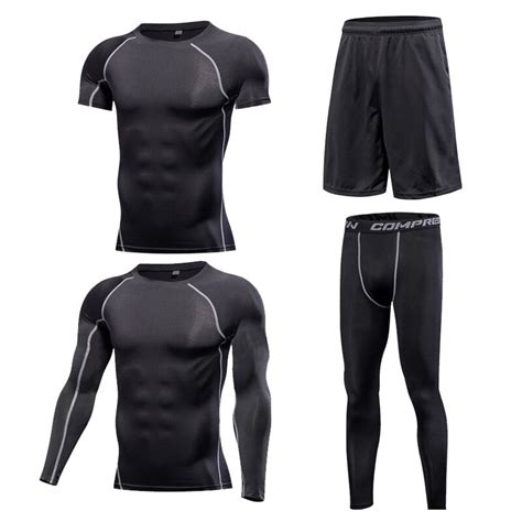 quick dry running sets men s 4pcs sport suit compression tights sports