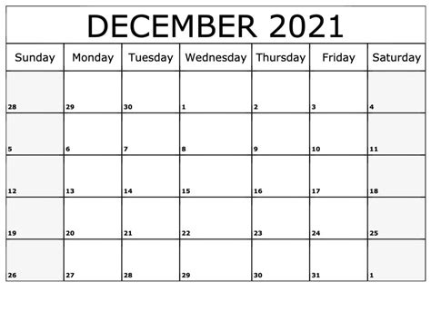 december  calendar printable blank templates
