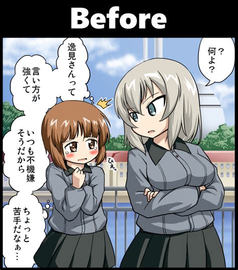 nishizumi miho and itsumi erika girls und panzer drawn
