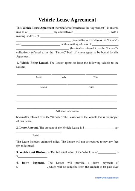 vehicle lease agreement template fill  sign