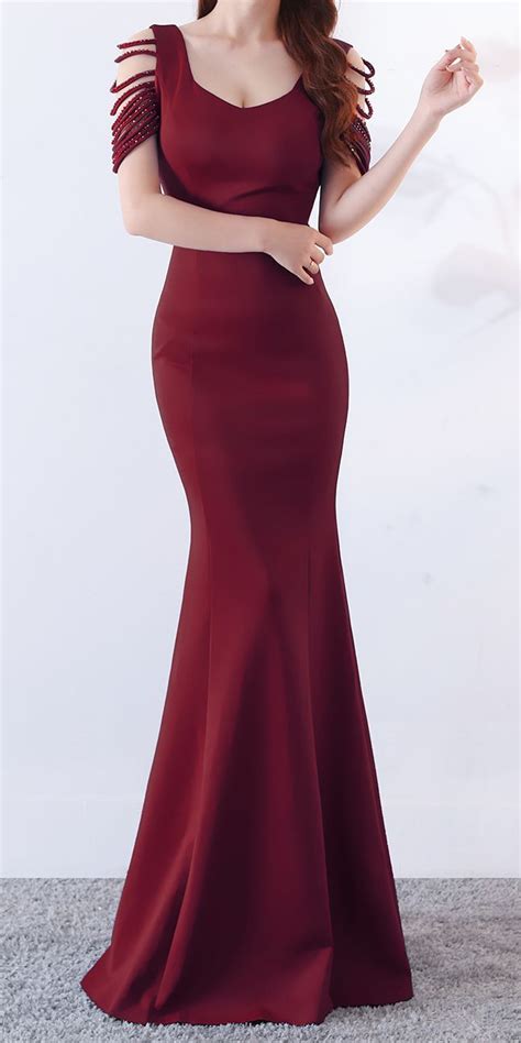 dark red long tight evening dress stunning party dress classy elegant dresses  women
