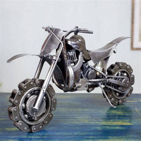 collectible recycled metal motorcycle sculpture rustic motorcross bike arte de sucata arte