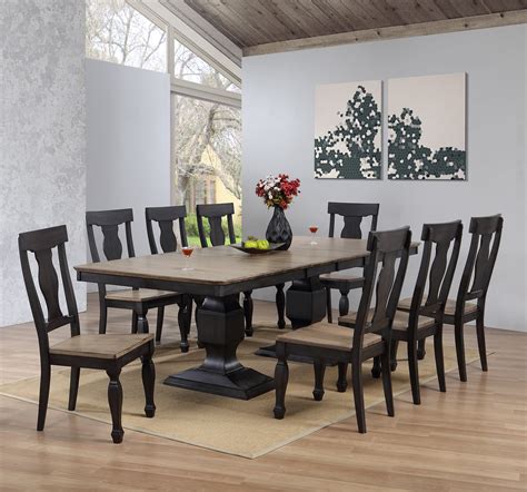 nysha  piece dining room set charcoal oak wood transitional