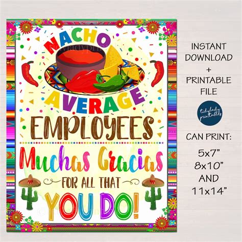 fiesta appreciation sign nacho average employees muchas etsy
