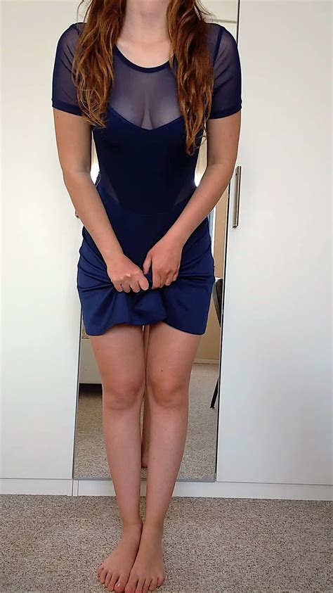 Barefoot Redhead In A Sexy Blue Dress Girls On Selfies