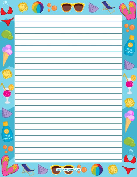 printable summer stationery  writing paper multiple versions