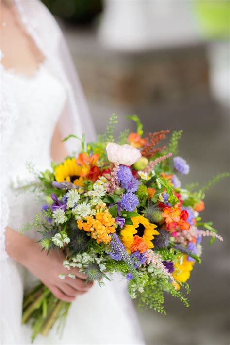 colorful sunflower thistle  wildflower bouquet