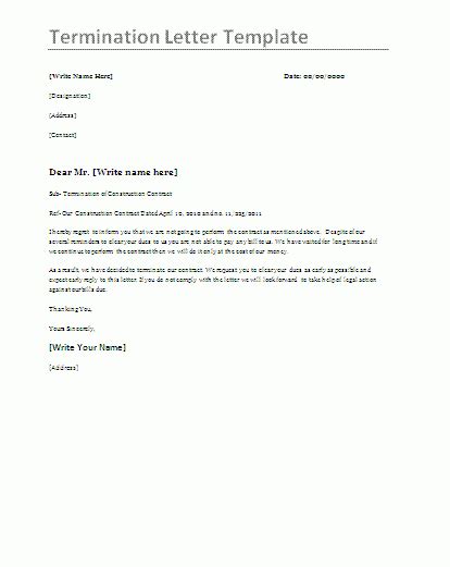 termination letter template   word excel  letter