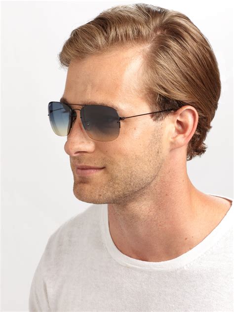 lyst ray ban double bridge square sunglasses in black for men