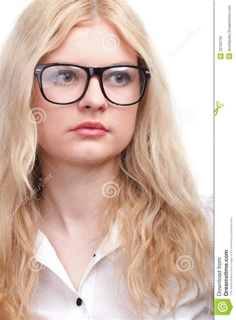 portrait of beautiful blonde glasses woman stock image image of cold